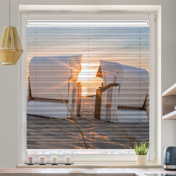 Wabenplissee Motiv "Strandkorb Nordsee Meer"