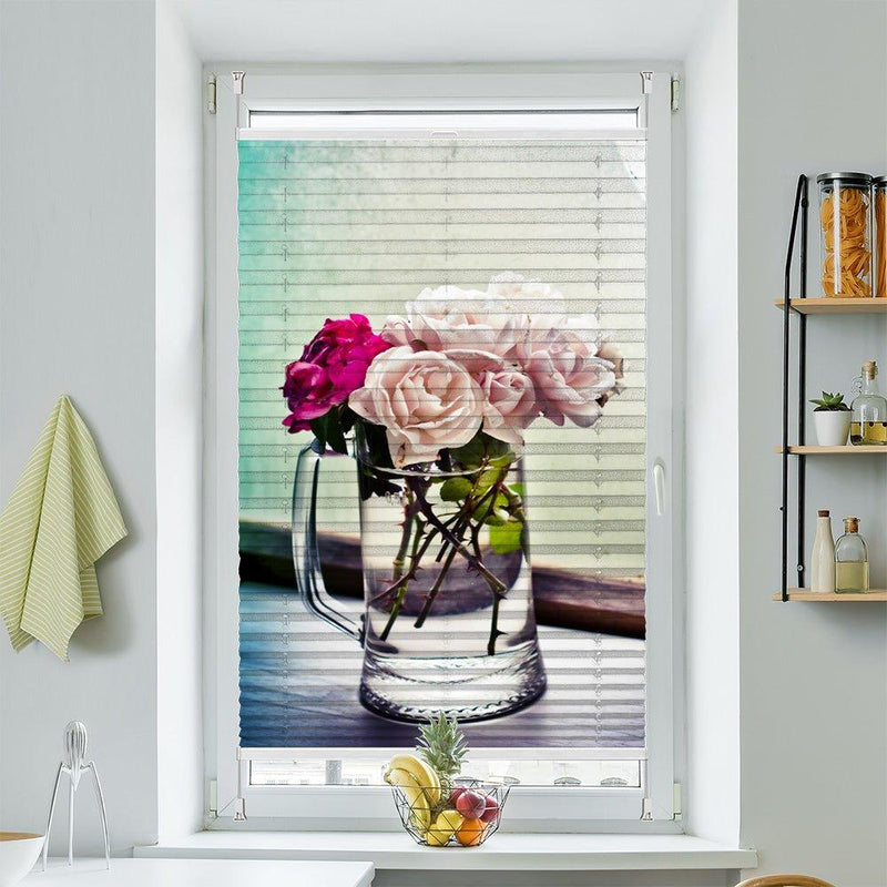 Plissee Motiv "Vase Rosen Herz" - La-Melle