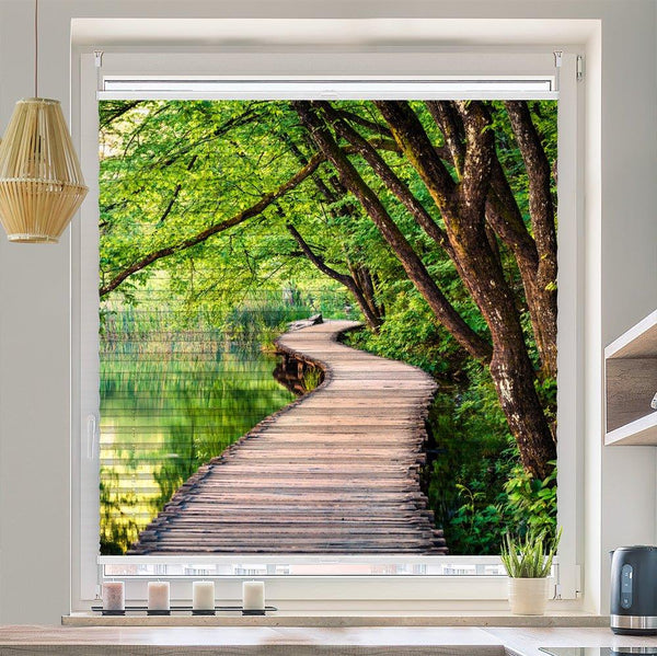 Wabenplissee Motiv "Wald See Steg"
