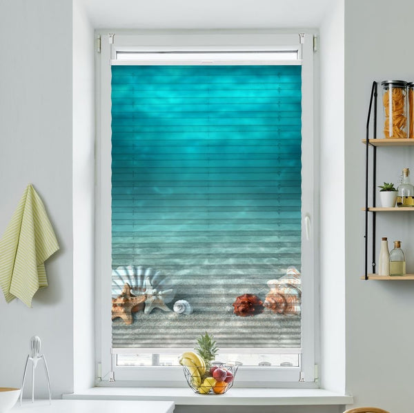 Plissee Motiv 'Seesterne Muscheln Meer'