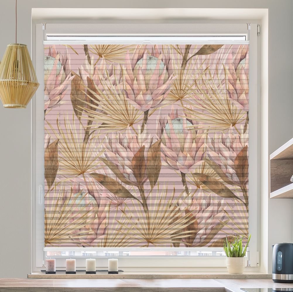 Wabenplissee Motiv 'Palmenblaetter Wasserfarben' - La-Melle