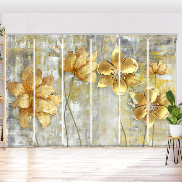 Schiebegardine Motiv "Blumen Gold Schmetterling"