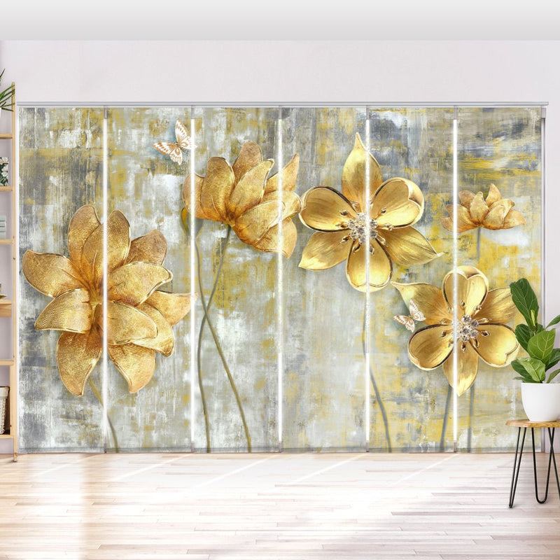 Schiebegardine Motiv "Blumen Gold Schmetterling" - La-Melle