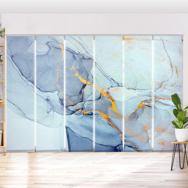 Schiebegardine Motiv "Blau gold abstrakt"