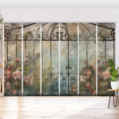 Schiebegardine Motiv Blumen Vintage Eisentor - La-Melle
