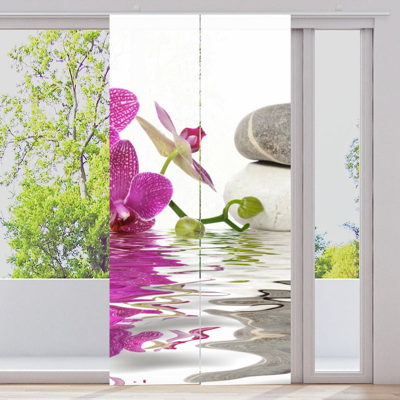 Schiebegardine Motiv "Lila Orchidee Steine Wasser" - La-Melle