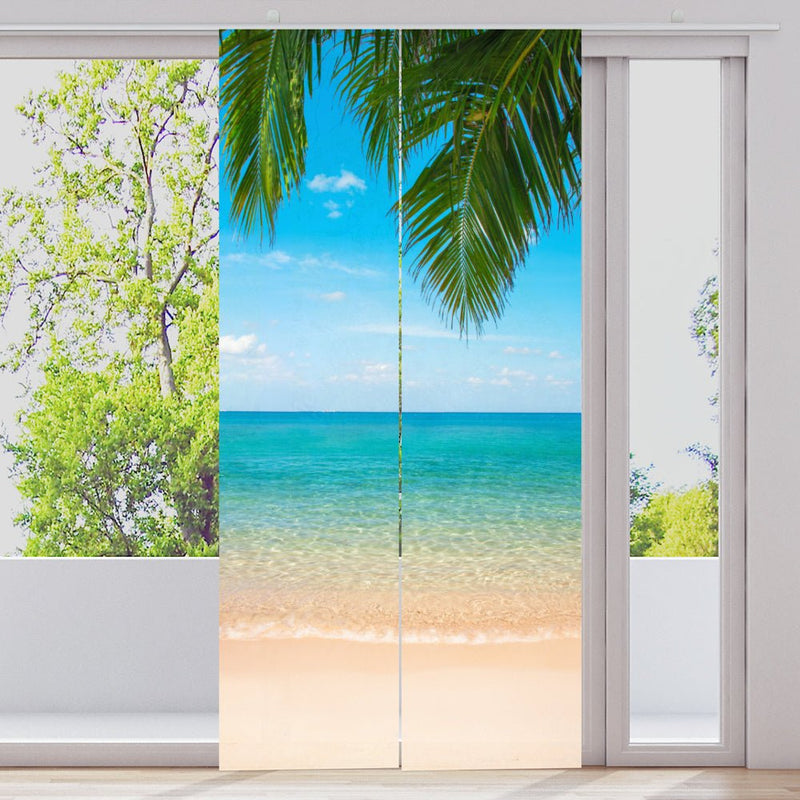 Schiebegardine Motiv "Strand Palmenblätter Meer" - La-Melle