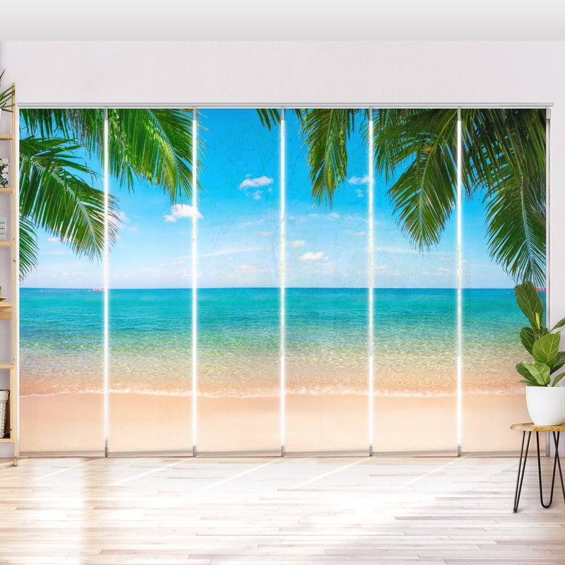 Schiebegardine Motiv "Strand Palmenblätter Meer" - La-Melle