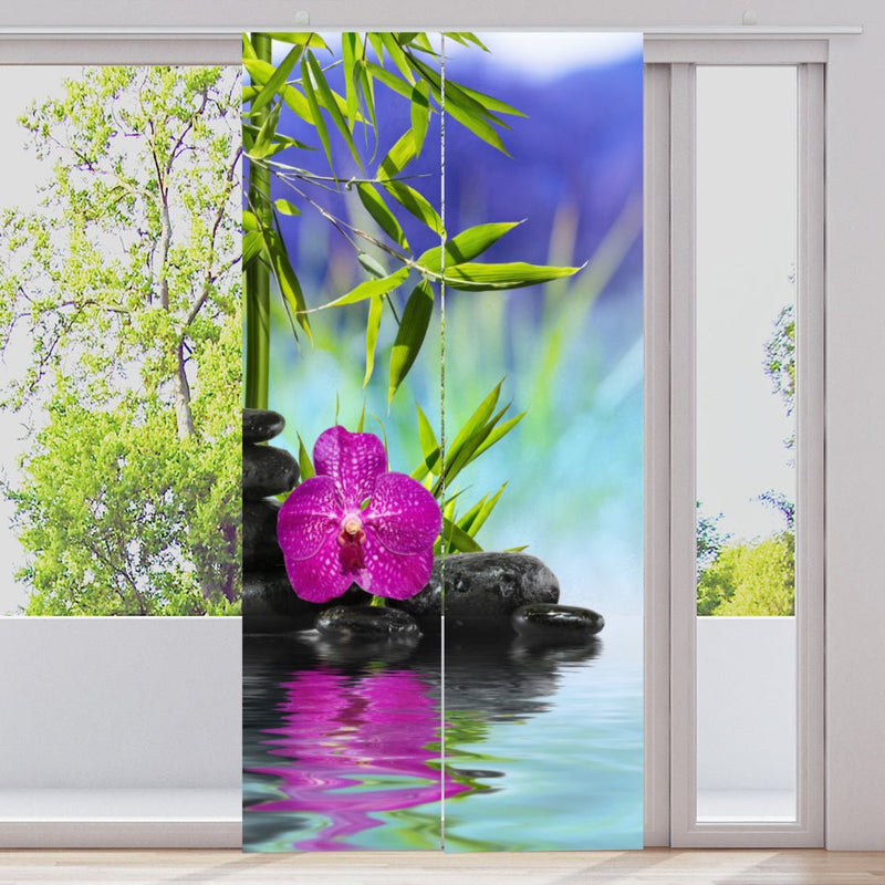 Schiebegardine Motiv "Orchidee Steinturm Bambus" - La-Melle