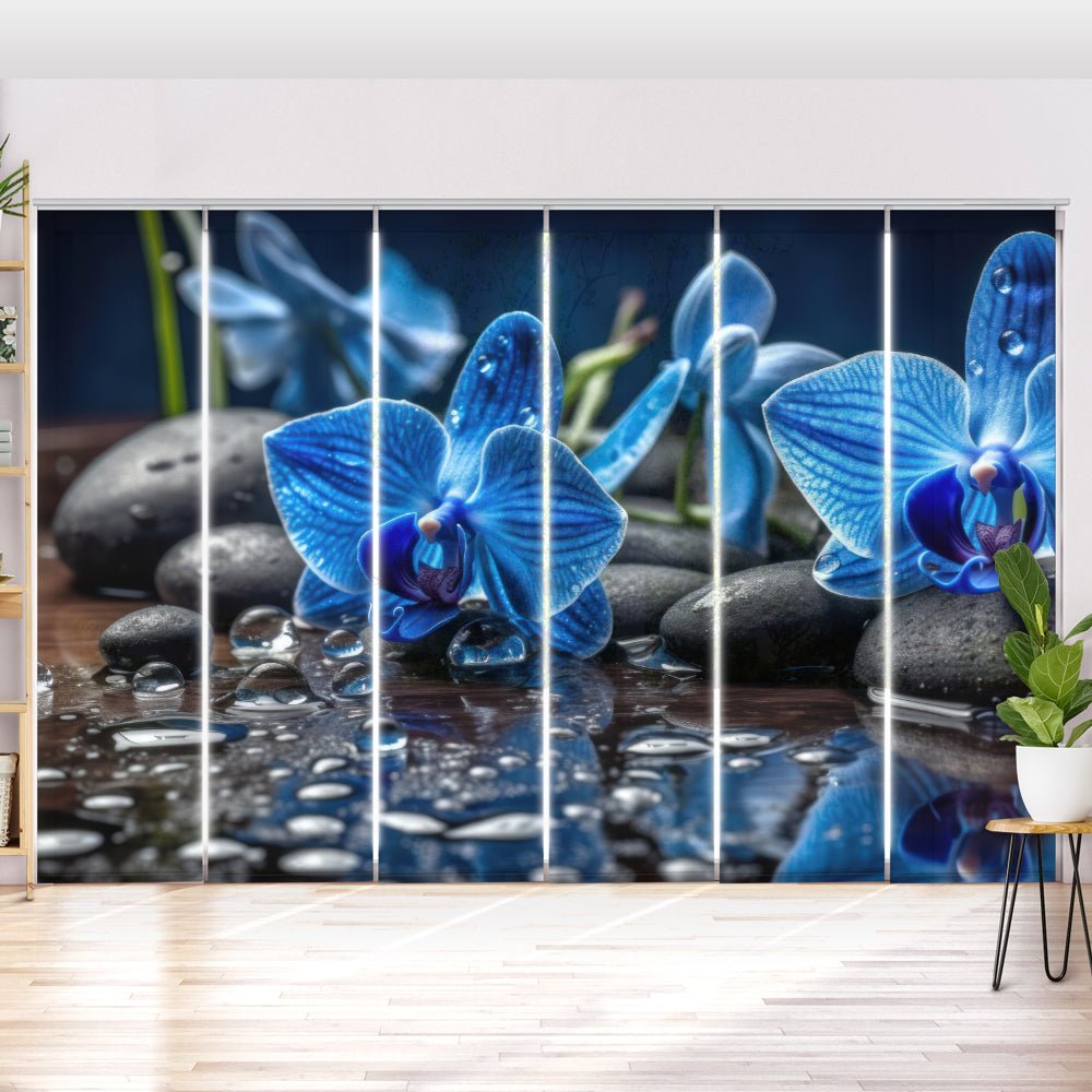 Schiebegardine Motiv "Blaue Orchidee zen stones" - La-Melle