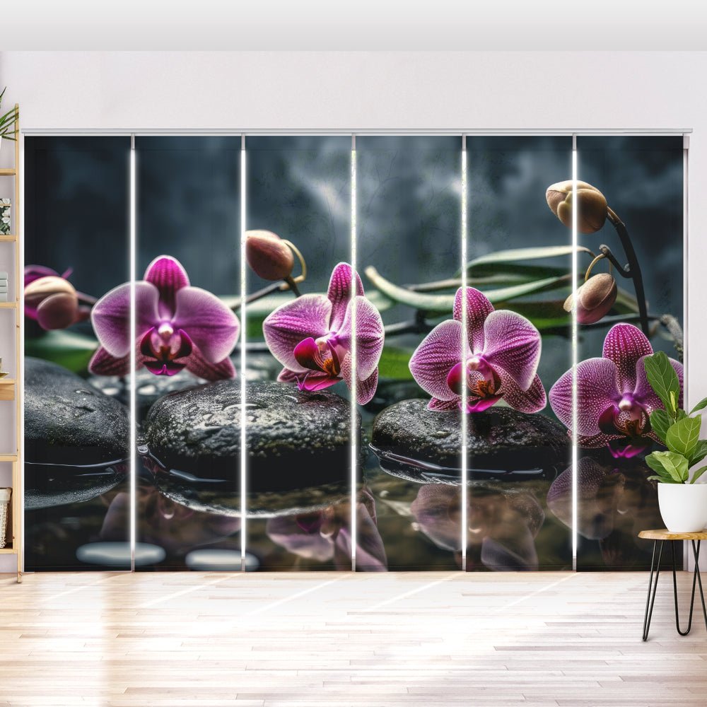 Schiebegardine Motiv "Orchidee pink zen stones" - La-Melle