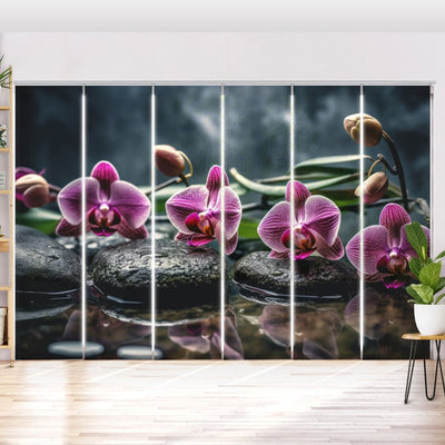 Schiebegardine Motiv Orchidee pink zen stones - La-Melle