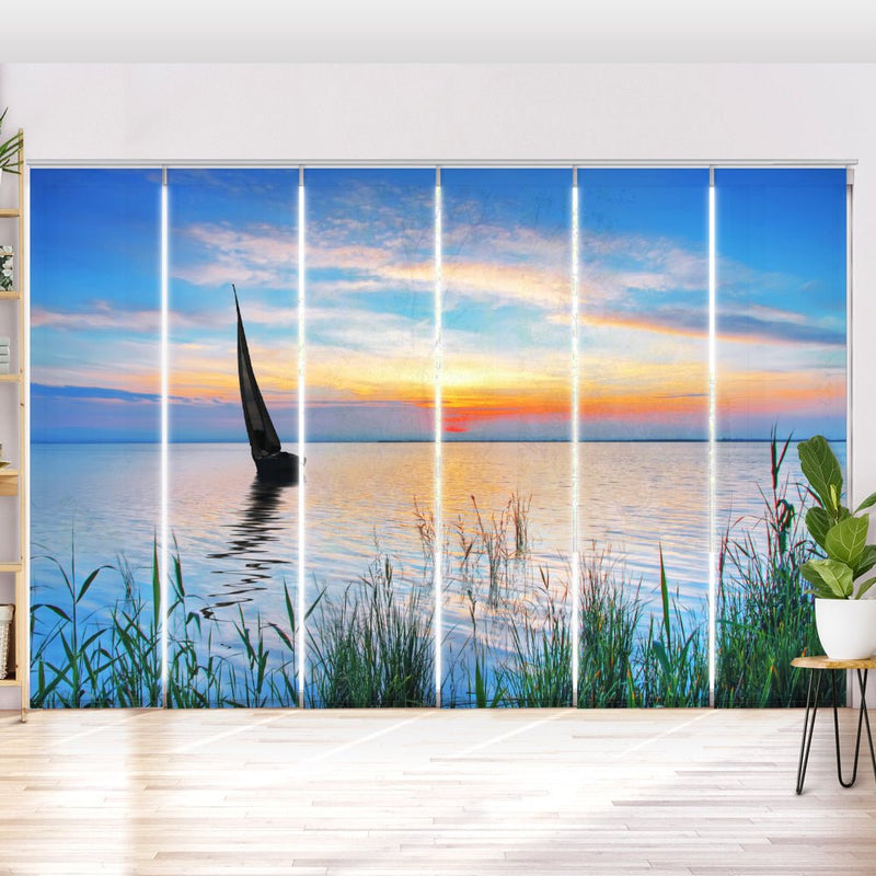 Schiebegardine Motiv "See Sonnenuntergang Segelboot" - La-Melle