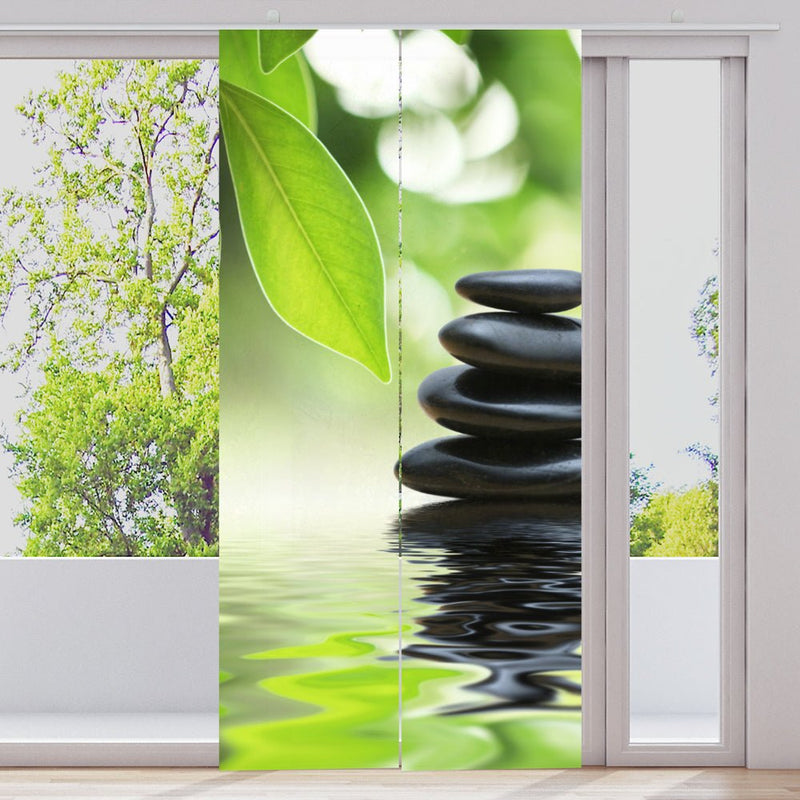 Schiebegardine Motiv "Bambusblätter zen stones" - La-Melle