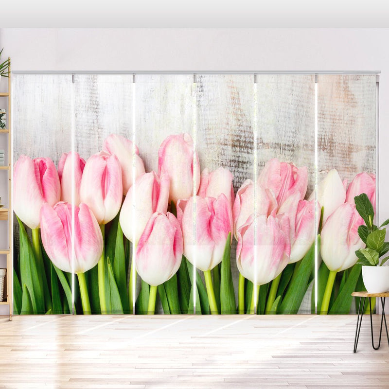 Schiebegardine Motiv "Tulpen Holzwand" - La-Melle