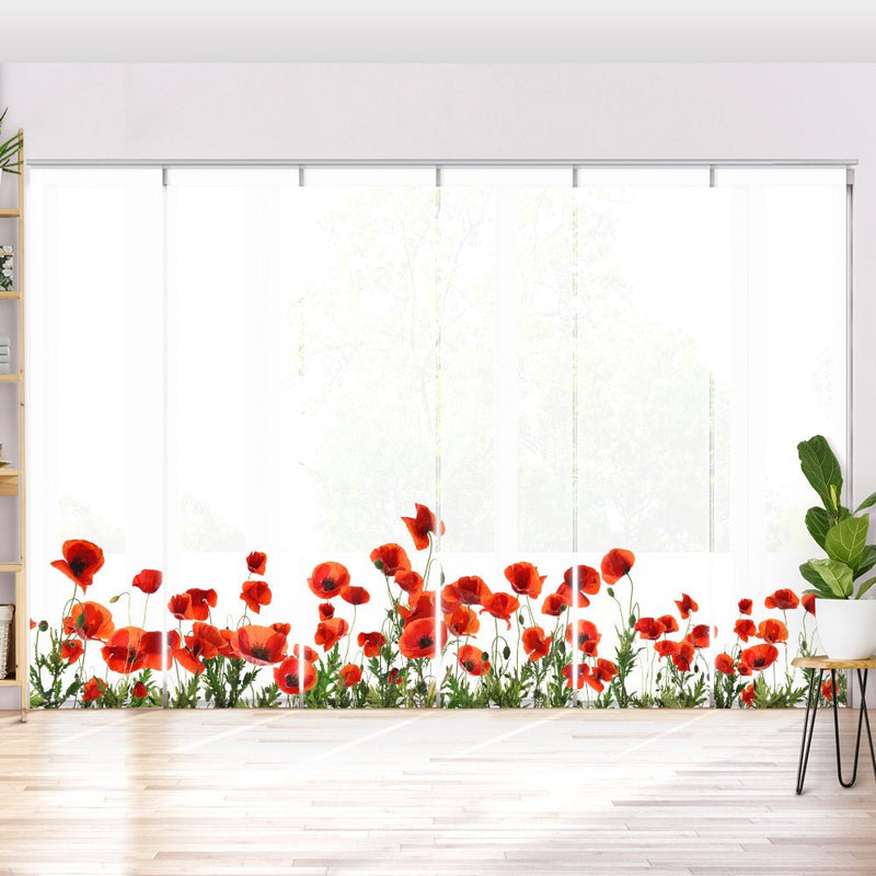 Schiebegardine Motiv "Mohnblumen weißer Hintergrund" - La-Melle