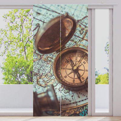 Schiebegardine Motiv Seekarte Fernrohr Kompass - La-Melle