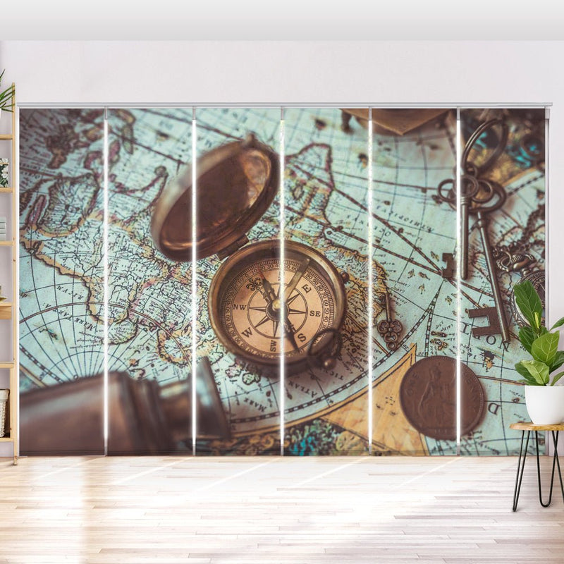 Schiebegardine Motiv "Seekarte Fernrohr Kompass" - La-Melle