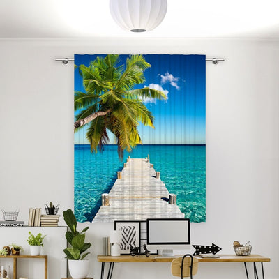 Vorhang Motiv 'Steg Ins Meer Mit Palme' - La-Melle
