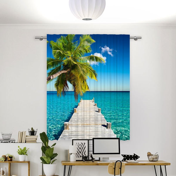 Vorhang Motiv 'Steg Ins Meer Mit Palme'