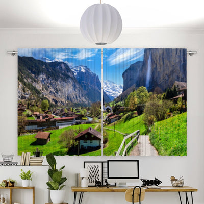 Vorhang Motiv Schweiz Berge Wasserfall - La-Melle
