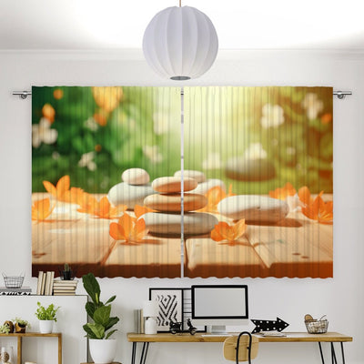 Vorhang Motiv Blüten zen stones Holzsteg - La-Melle