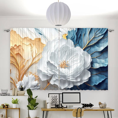 Vorhang Motiv Blume Marmor weiß - La-Melle