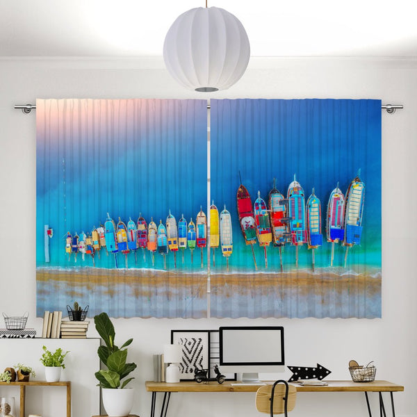 Vorhang Motiv "Boote Strand Küste"
