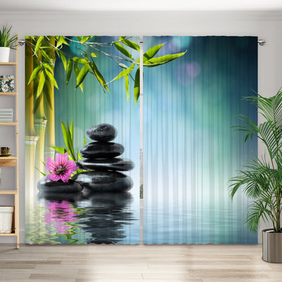 Vorhang Motiv Hisbiskus Steine Wasser - La-Melle