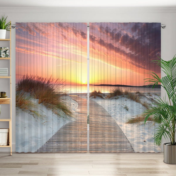 Vorhang Motiv "Strand Küste Steg"