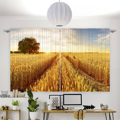 Vorhang Motiv Kornfeld Baum Sonnenuntergang - La-Melle