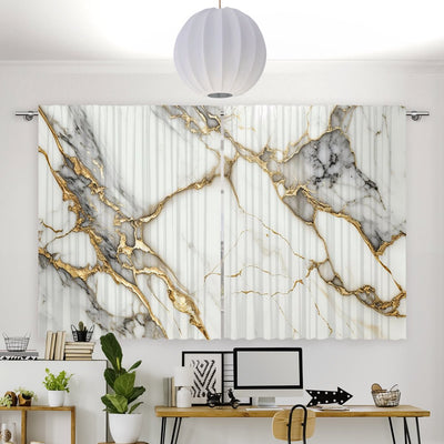 Vorhang Motiv Marmor weiss gold - La-Melle