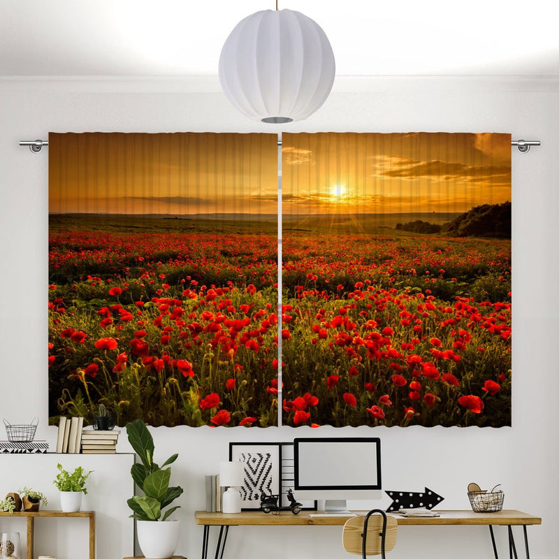 Vorhang Motiv "Mohnfeld Sonnenuntergang" - La-Melle