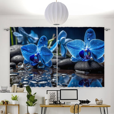Vorhang Motiv Orchidee blau zen stones - La-Melle