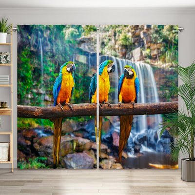 Vorhang Motiv Papageien Urwald Wasserfall - La-Melle