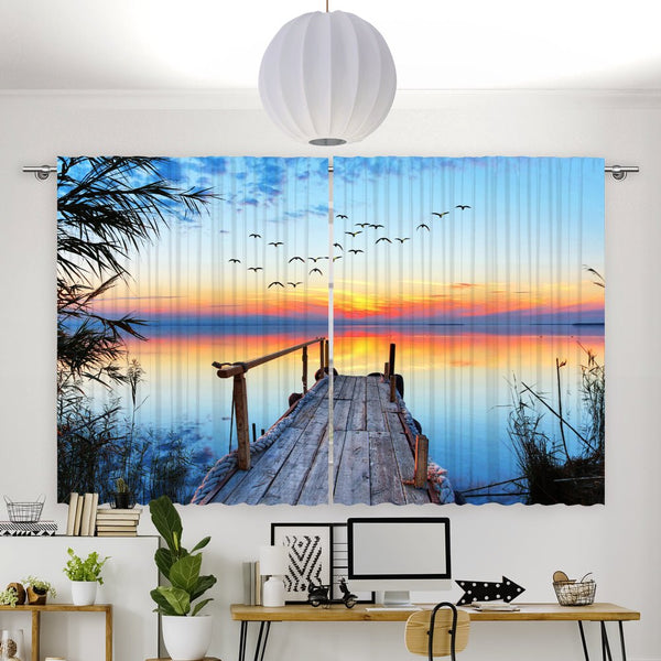 Vorhang Motiv "Steg Vögel Sonnenuntergang"