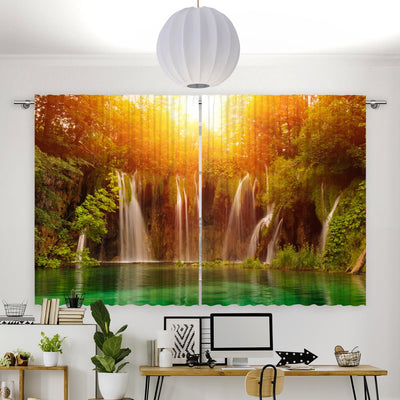 Vorhang Motiv Sonne Wald Wasserfall - La-Melle