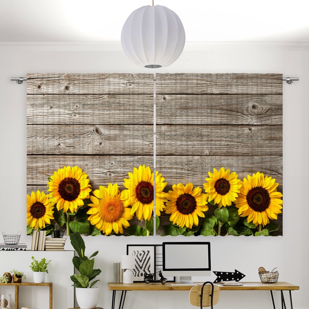 Vorhang Motiv "Sonnenblumen Holzwand" - La-Melle