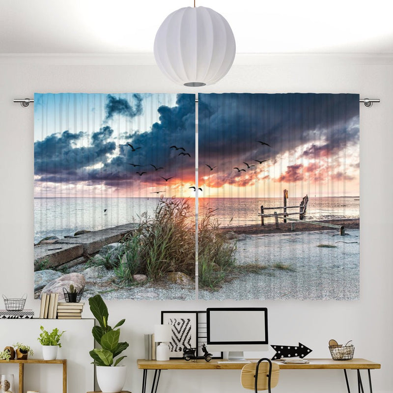 Vorhang Motiv "Sonnenuntergang Küste Ozean" - La-Melle