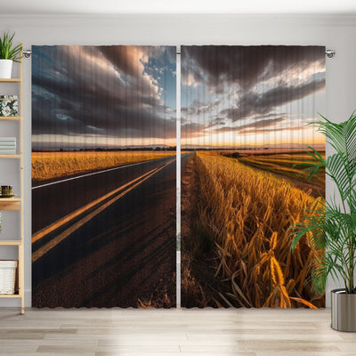 Vorhang Motiv Strasse Kornfeld Sonnenuntergang - La-Melle