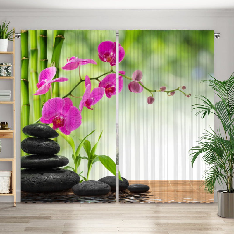 Vorhang Motiv "Orchideenranke Steinturm Wasser" - La-Melle