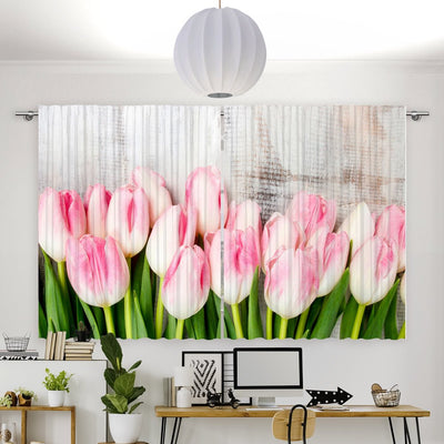 Vorhang Motiv Tulpen Holzwand - La-Melle