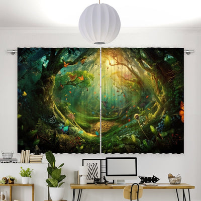 Vorhang Motiv Schmetterlinge Fantasie Wald - La-Melle