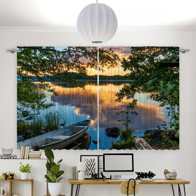 Vorhang Motiv Wald See Boot - La-Melle