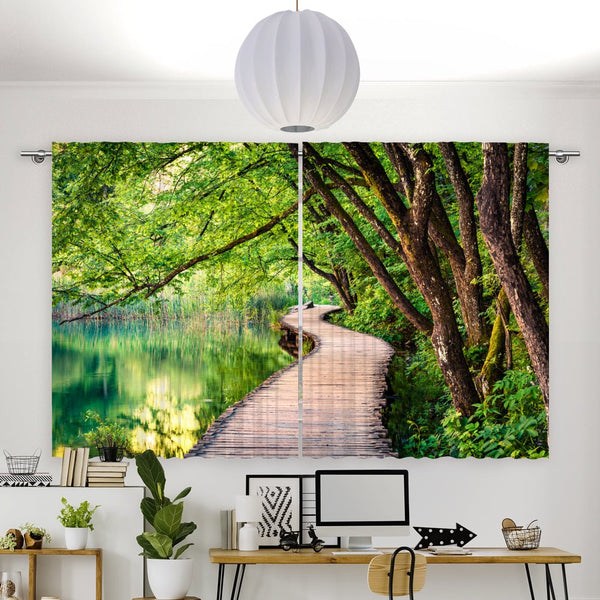 Vorhang Motiv "Wald See Steg"