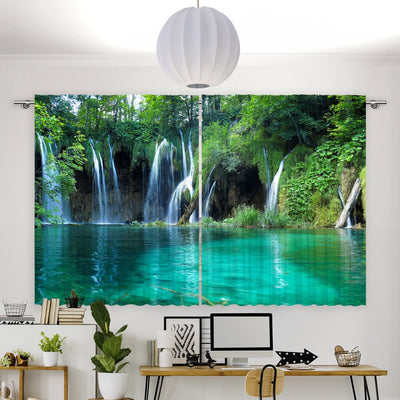 Vorhang Motiv Wald See Wasserfal - La-Melle